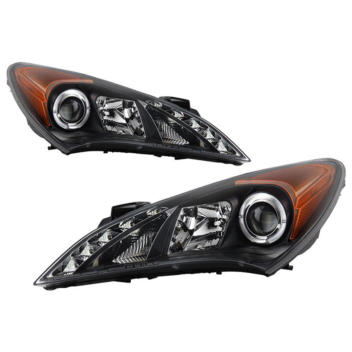 Spyder Hyundai Genesis 10-12 Halo Projector Headlights Black display showing show PRO-YD-HYGEN09-DRL-BK