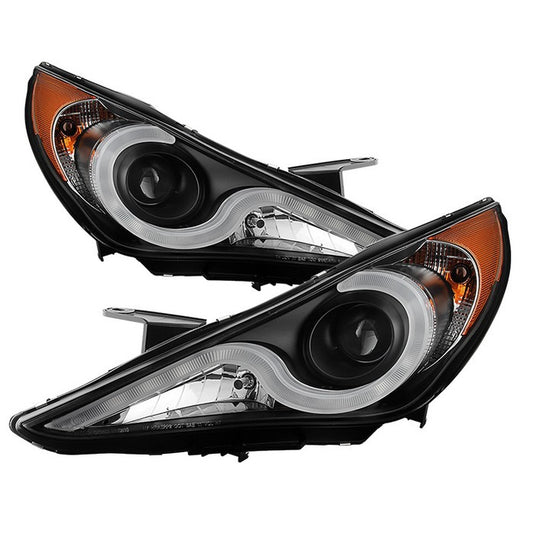 Spyder Hyundai Sonata 11-13 V2 LED Bar Pro Headlights Black display showing show PRO-YD-HYSON11V2-LBDRL-BK