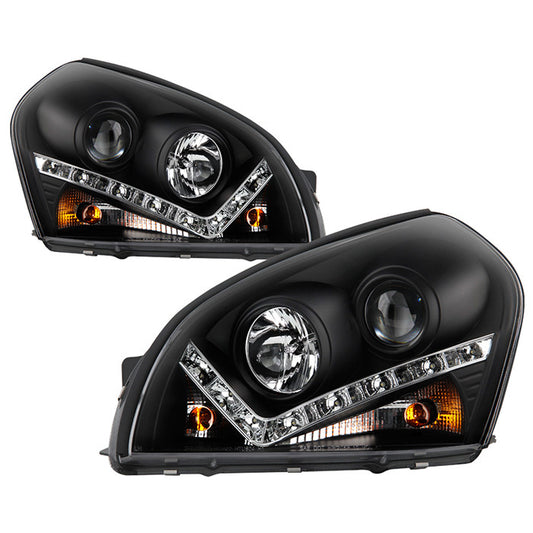 Spyder Hyundai Tucson 04-09 DRL Pro Headlights Black display showing show PRO-YD-HYTUC04-DRL-BK