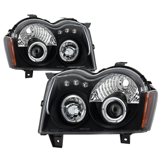 Spyder Jeep Grand Cherokee 05-07 Halo Pro Headlights Black display showing show PRO-YD-JGC05-HL-BK