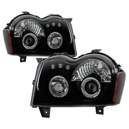 Spyder Jeep Grand Cherokee 05-07 Halo Pro Headlights Black SM display showing show PRO-YD-JGC05-HL-BSM