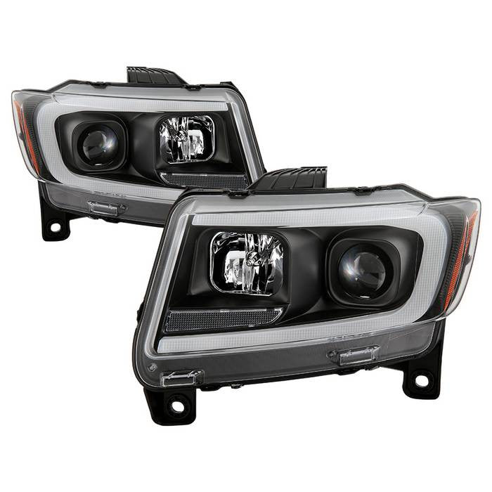 Spyder Jeep Grand Cherokee 11-13 LED Bar Pro Headlights Black display showing show PRO-YD-JGC11-LB-BK