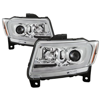 Spyder Jeep Grand Cherokee 11-13 LED Bar Pro Headlights Chrome display showing show PRO-YD-JGC11-LB-C