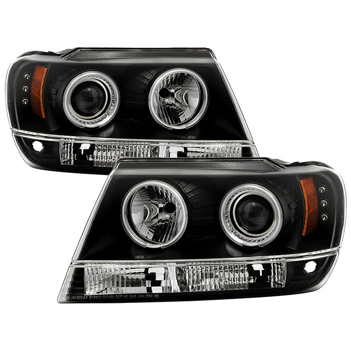 Spyder Jeep Grand Cherokee 99-04 CCFL Halo Headlights Black display showing show PRO-YD-JGC99-CCFL-BK