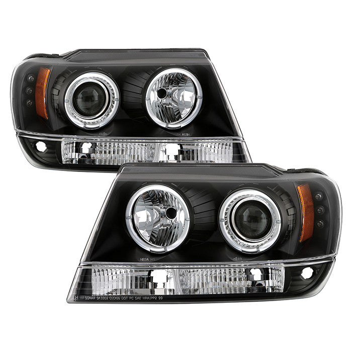 Spyder Jeep Grand Cherokee 99-04 Halo Pro Headlights Black display showing show PRO-YD-JGC99-HL-BK