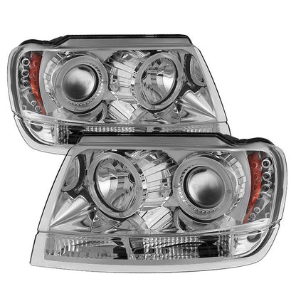 Spyder Jeep Grand Cherokee 99-04 Halo Pro Headlights Chrome display showing show PRO-YD-JGC99-HL-C