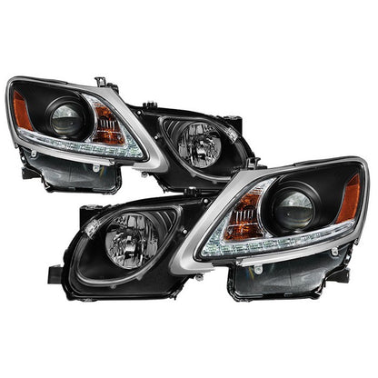 Spyder Lexus GS300 GS350 GS450 GS460 06-11 Headlights Black OEM Xenon display showing show PRO-YD-LG06-HID-DRL-BK