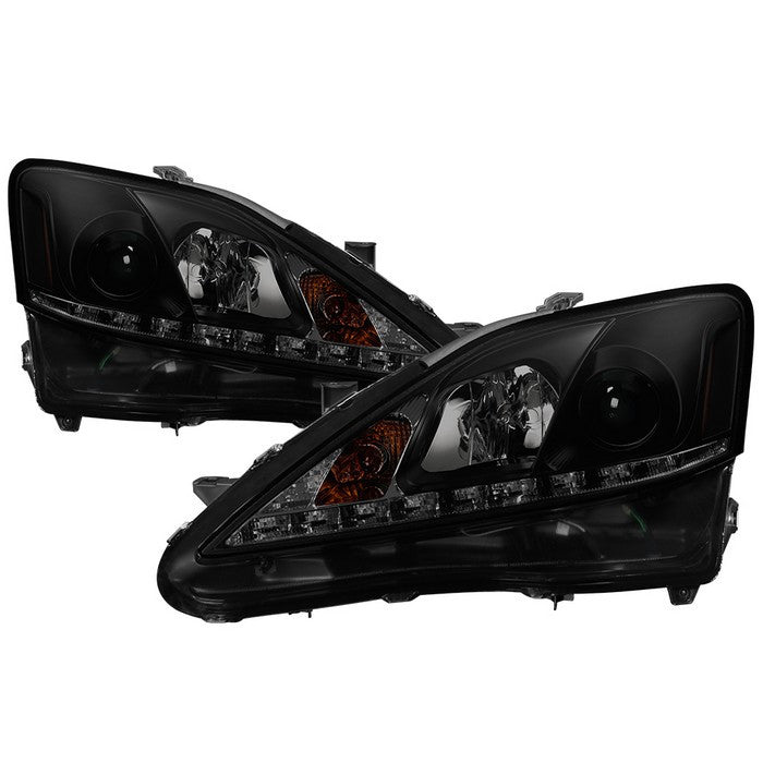 Spyder Lexus IS250 IS350 06-10 DRL Pro Headlights Black SM display showing show PRO-YD-LIS06-DRL-BSM