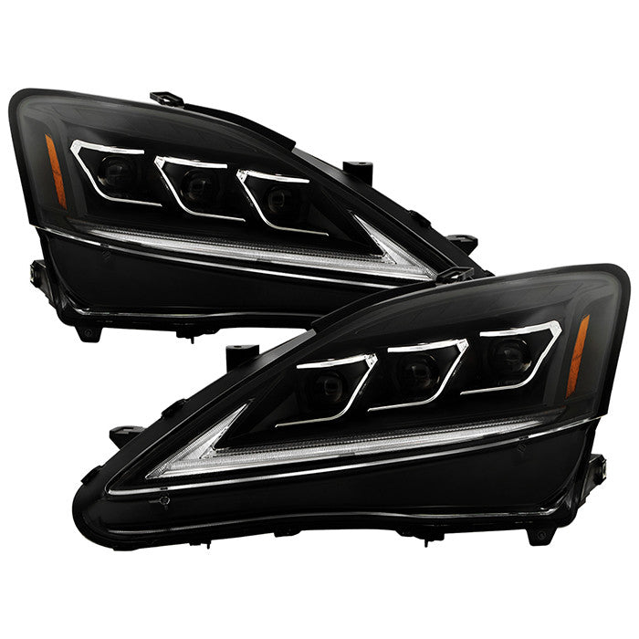 Spyder Apex Lexus IS250 IS350 06-10 SEQ LED bar Headlights Black display showing show PRO-YD-LIS06AP-BK