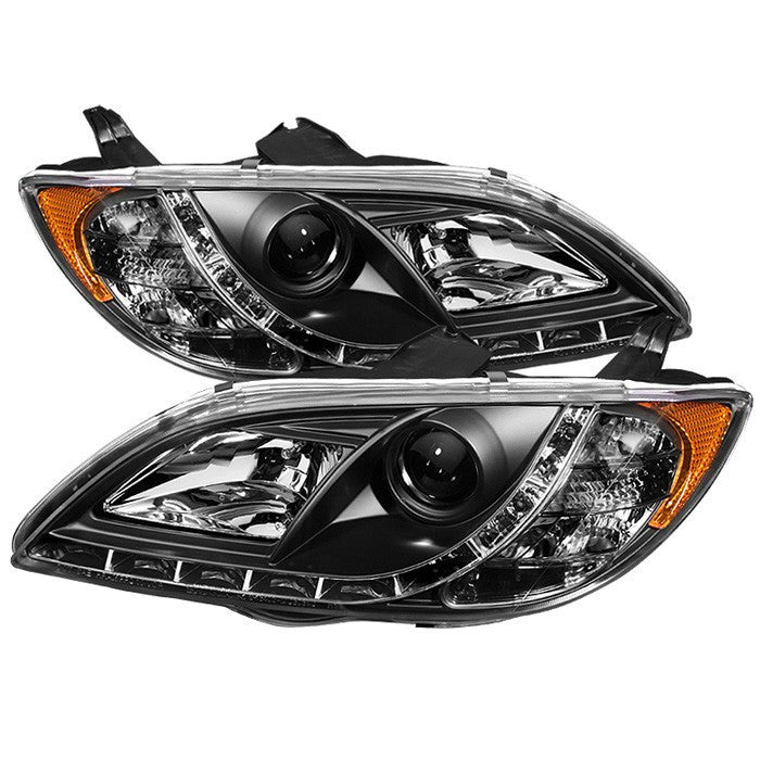 Spyder Mazda 3 04-08 4Dr DRL Projector Headlights Black display showing show PRO-YD-M304-DRL-BK