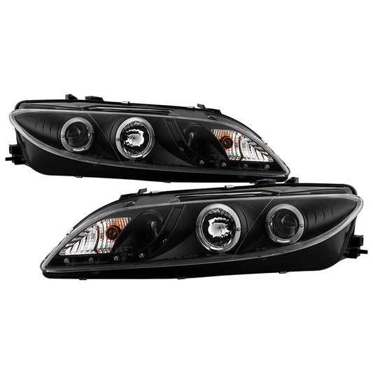 Spyder Mazda 6 03-05 Halo Pro Headlights w/ Fog Lights Black display showing show PRO-YD-M603-FOG-DRL-BK