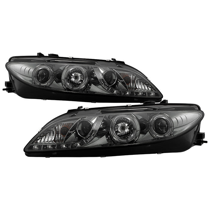 Spyder Mazda 6 03-05 Halo Pro Headlights w/ Fog Lights Smoke display showing show PRO-YD-M603-FOG-DRL-SM