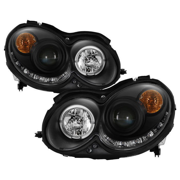 Spyder Mercedes CLK 03-09 Halo Projector Headlights Black display showing show PRO-YD-MBCLK03-DRL-BK