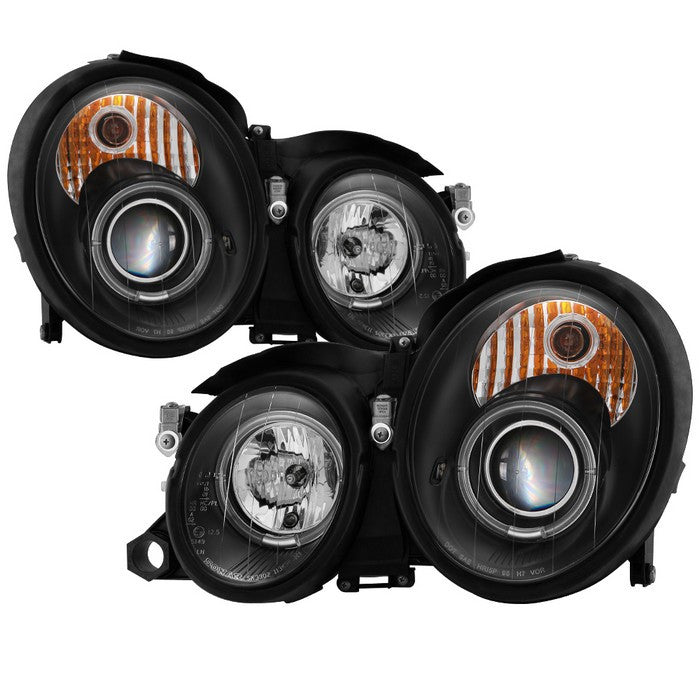 Spyder Mercedes CLK 98-02 Halo Projector Headlights Black display showing show PRO-YD-MBCLK98-HL-BK