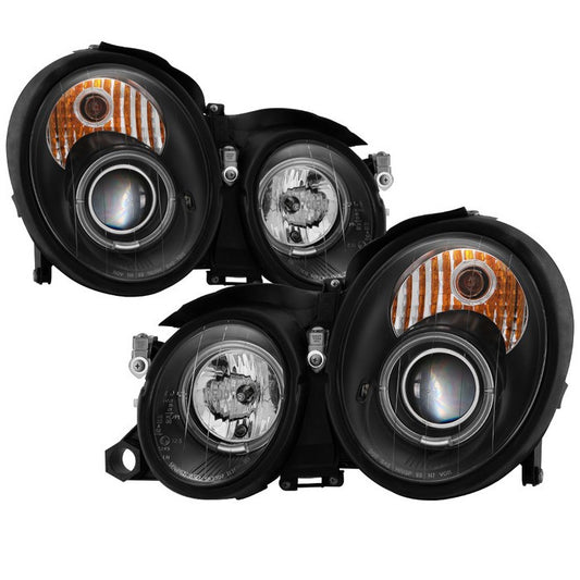 Spyder Mercedes CLK 98-02 Halo Projector Headlights Black display showing show PRO-YD-MBCLK98-HL-BK