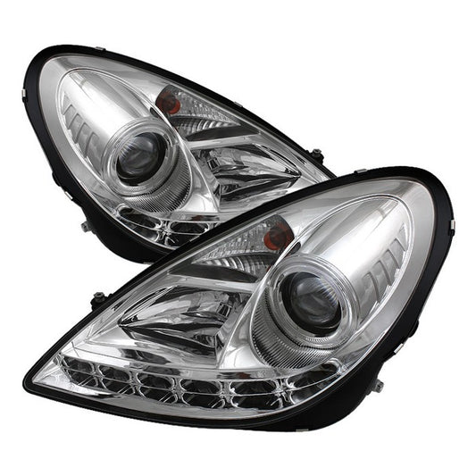 Spyder Mercedes SLK 05-10 DRL Projector Headlights Chrome display showing show PRO-YD-MBSLK05-DRL-C