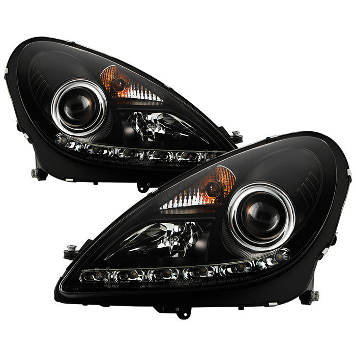 Spyder Mercedes Benz SLK 05-10 Pro Headlights Black OEM Xenon display showing show PRO-YD-MBSLK05-HID-DRL-BK