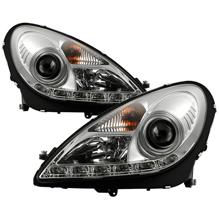 Spyder Mercedes Benz SLK 05-10 Pro Headlights Chrome OEM Xenon display showing show PRO-YD-MBSLK05-HID-DRL-C