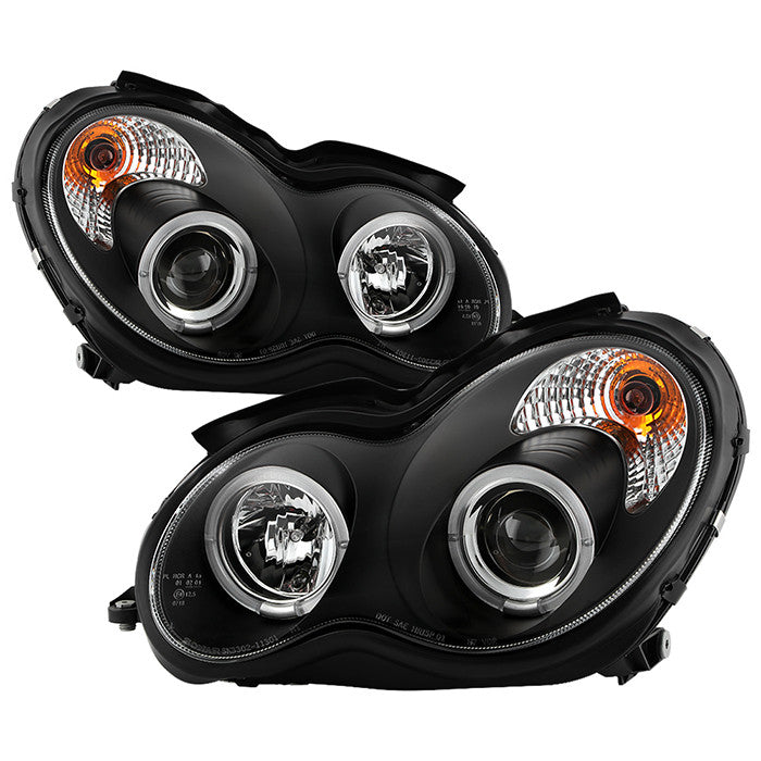 Spyder Mercedes C-Class 01-05 4Dr Halo Pro Headlights Black display showing show PRO-YD-MBW203-HL-BK