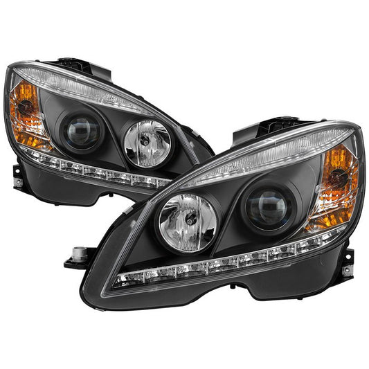 Spyder Mercedes C-Class 08-11 DRL Pro Headlights Black display showing show PRO-YD-MBW20408-DRL-BK