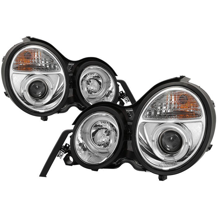 Spyder Mercedes E-Class 95-99 Halo Pro Headlights Chrome display showing show PRO-YD-MBW21095-HL-C