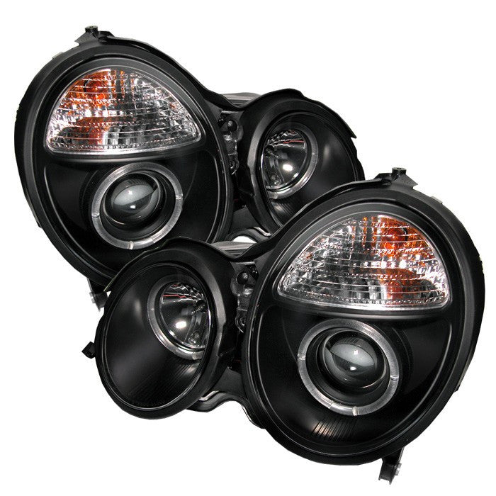 Spyder Mercedes E-Class 00-02 Halo Pro Headlights Black display showing show PRO-YD-MBW21099-HL-BK