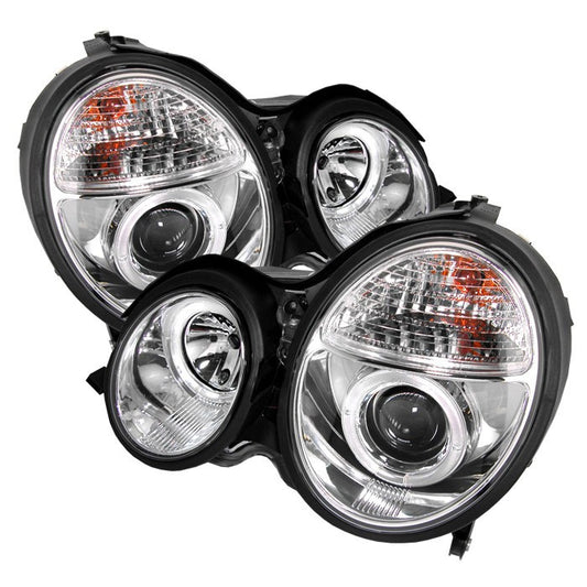 Spyder Mercedes E-Class 00-02 Halo Pro Headlights Chrome display showing show PRO-YD-MBW21099-HL-C