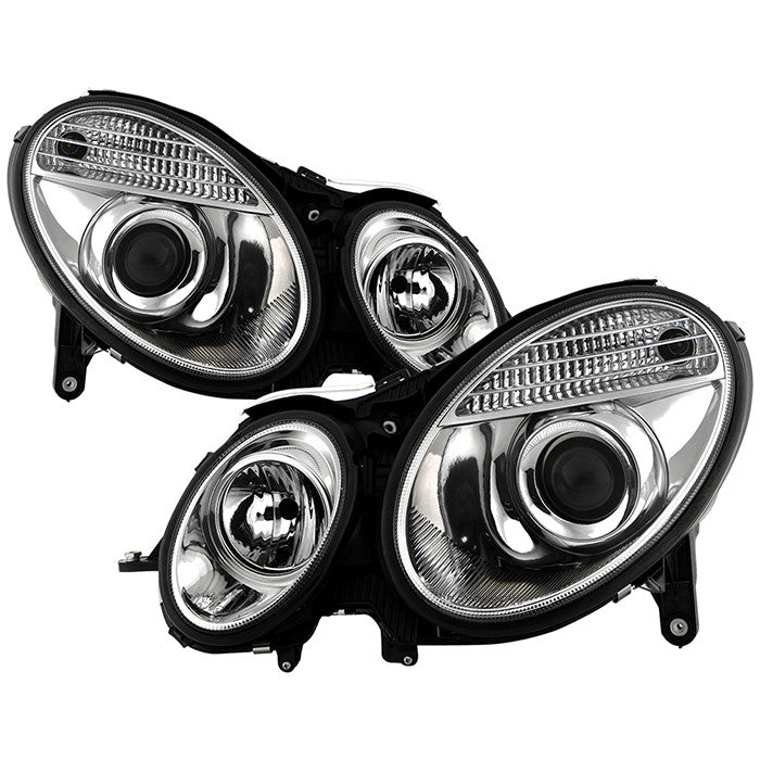 Spyder Mercedes E-Class 03-06 Projector Headlights Chrome display showing show PRO-YD-MBW21103-C