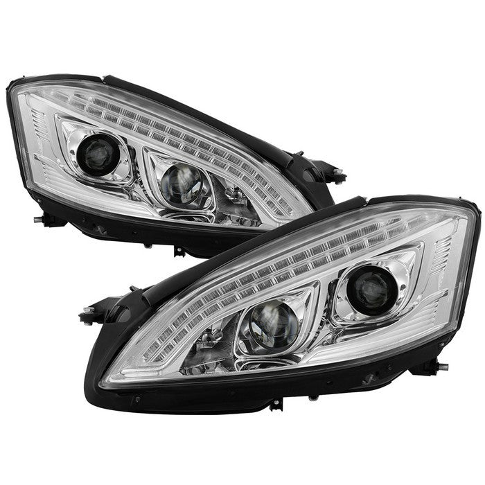 Spyder Mercedes W221 S Class 07-09 Pro Headlights Chrom OEM Xenon display showing show PRO-YD-MBW22107-HID-DRL-C