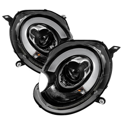 Spyder Mini Cooper 07-12 DRL Projector Headlights Black display showing show PRO-YD-MC07-DRL-BK