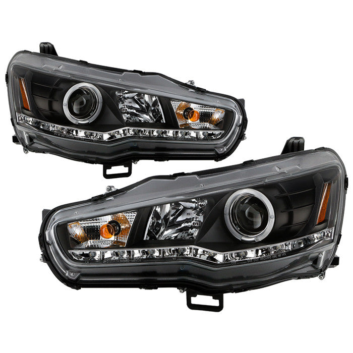 Spyder Mitsubishi Lancer /EVOX 08-17 Halo Pro Headlights Black display showing show PRO-YD-ML08-DRL-BK