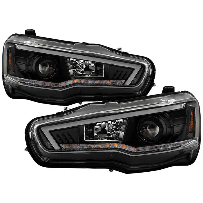 Spyder Lancer / EVO-X 08-17 SEQ Bar Headlights Black OEM Xenon display showing show PRO-YD-ML08V2HIDSI-SEQ-BK