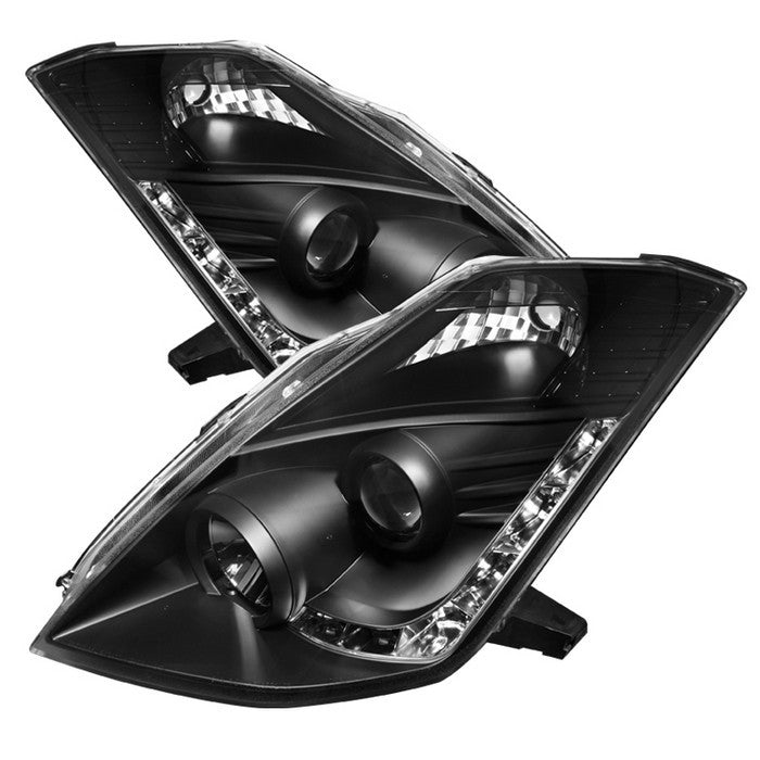 Spyder Nissan 350Z 06-08 DRL Pro Headlights Black OEM Xenon display showing show PRO-YD-N350Z06-HID-DRL-BK