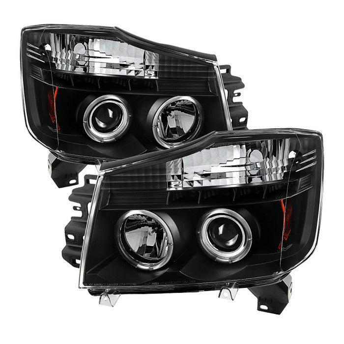 Spyder Nissan Titan 04-15 Halo Projector Headlights Black display showing show PRO-YD-NTI04-HL-BK