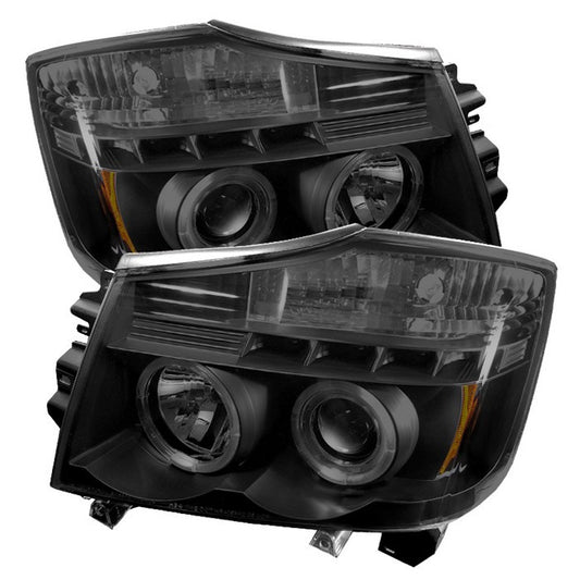 Spyder Nissan Titan 04-15 Halo Projector Headlights Black SM display showing show PRO-YD-NTI04-HL-BSM