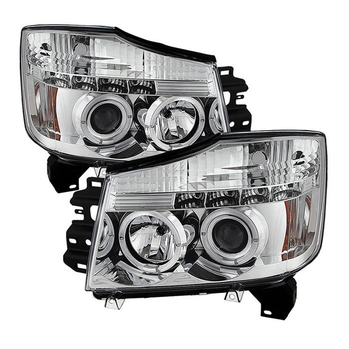 Spyder Nissan Titan 04-15 Halo Projector Headlights Chrome display showing show PRO-YD-NTI04-HL-C