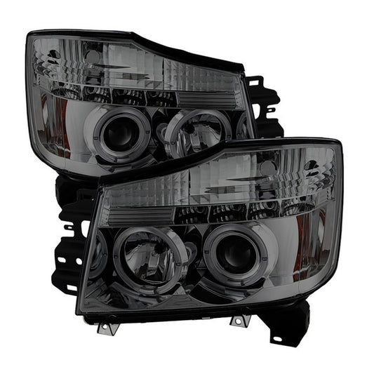 Spyder Nissan Titan 04-15 Halo Projector Headlights Smoke display showing show PRO-YD-NTI04-HL-SM