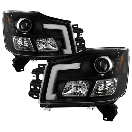 Spyder Platinum Nissan Titan 04-15 LED Bar Headlights Black display showing show PRO-YD-NTI04PL-BK