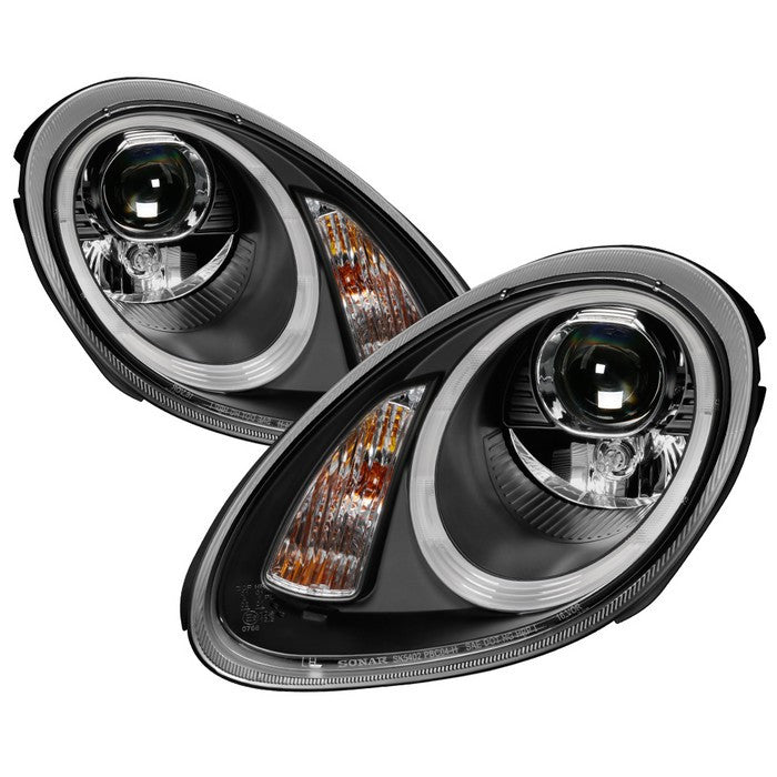 Spyder Porsche Cayman/ Boxster 987 05-08 Pro Headlights Black display showing show PRO-YD-P98705-DRL-BK