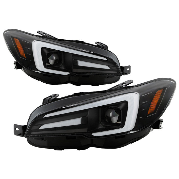 Spyder Apex Impreza WRX 15-20 SEQ LED bar Headlights Black display showing show PRO-YD-SWRX15HALAP-SBSEQ-BK