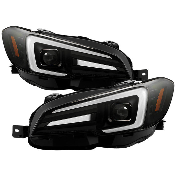 Spyder Apex Impreza WRX 15-20 SEQ Headlights Black LED model display showing show PRO-YD-SWRX15LEDAP-SBSEQ-BK