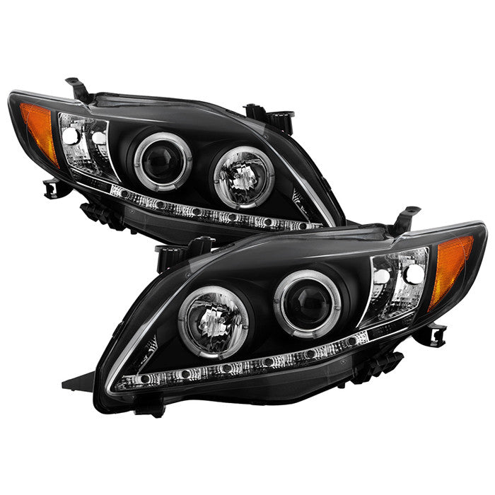 Spyder Toyota Corolla 09-10 Halo Projector Headlights Black display showing show PRO-YD-TC09-DRL-BK