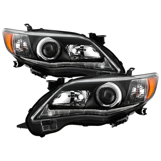 Spyder Toyota Corolla 11-13 DRL Projector Headlights LED Black display showing show PRO-YD-TC11-DRL-BK