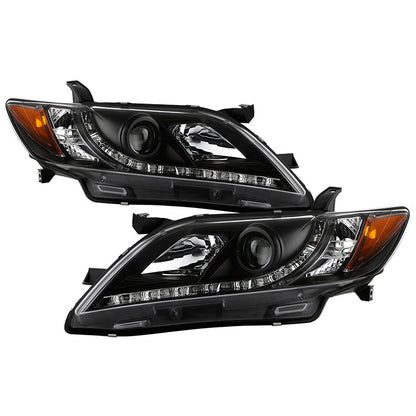 Spyder Toyota Camry 07-09 DRL Projector Headlights Black display showing show PRO-YD-TCAM07-DRL-BK