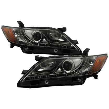 Spyder Toyota Camry 07-09 DRL Projector Headlights Smoke display showing show PRO-YD-TCAM07-DRL-SM