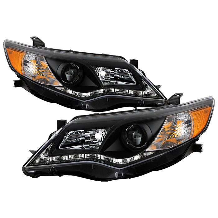 Spyder Toyota Camry 12-14 DRL Projector Headlights Black display showing show PRO-YD-TCAM12-DRL-BK