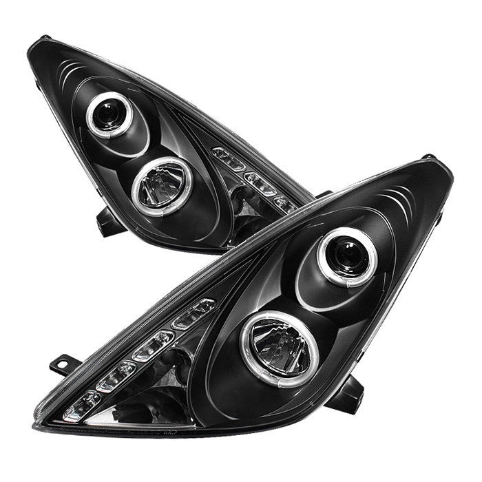 Spyder Toyota Celica 00-05 Halo Projector Headlights Black display showing show PRO-YD-TCEL00-LED-BK