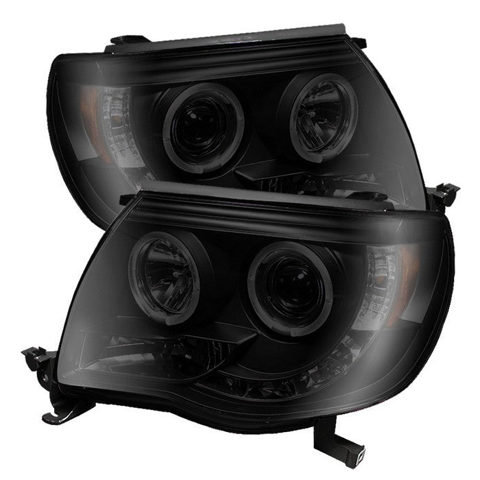 Spyder Toyota Tacoma 05-11 Halo Projector Headlights Black SM display showing show PRO-YD-TT05-HL-BSM