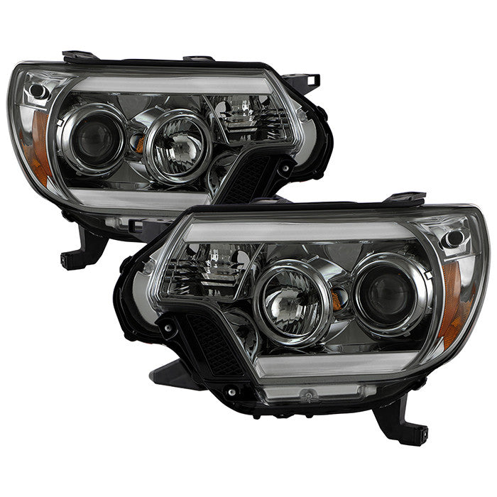 Spyder Toyota Tacoma 12-15 LED Bar DRL Pro Headlights Smoke display showing show PRO-YD-TT12-LBDRL-SM