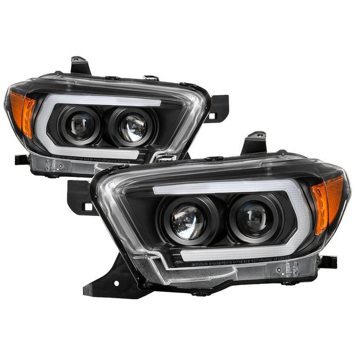 Spyder Toyota Tacoma 16- 22 SEQ signal Pro Headlights Black display showing show PRO-YD-TT16-LB-BK